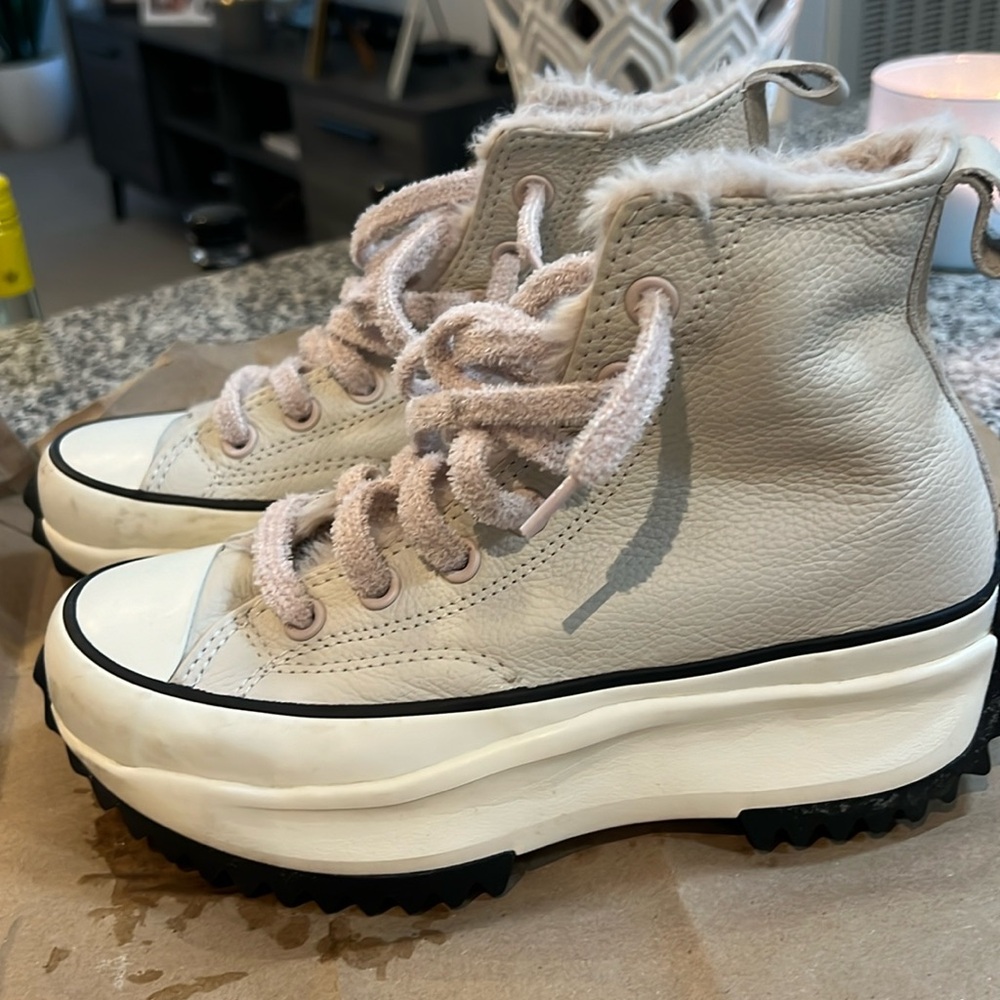 Cream high top converse